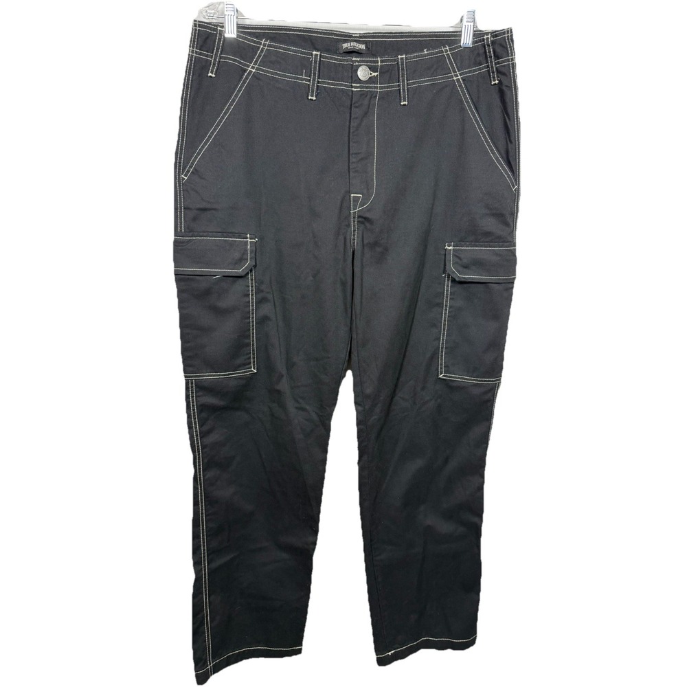 True Religion Cargo Pants Mens 34 Black Utility Y2K Skate Streetwear‎